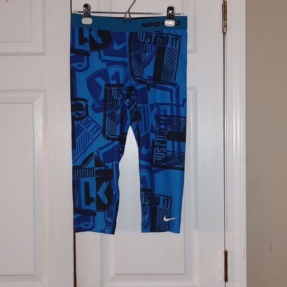 Nike Pro Compression Just Do It blue black  capri leggings   Sz M - Picture 1 of 8